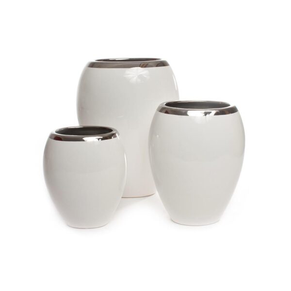 Vase Hvit/Sølv Stor 25X33Cm