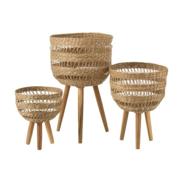 SET OF 3 BASKETS ON TRIPOD SEAGRASS NATURAL