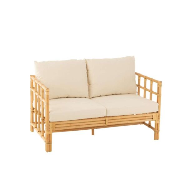 SOFA ELISE+CUSHION 2 PERSON RATTAN/TEXTILE NATURAL/WHITE
