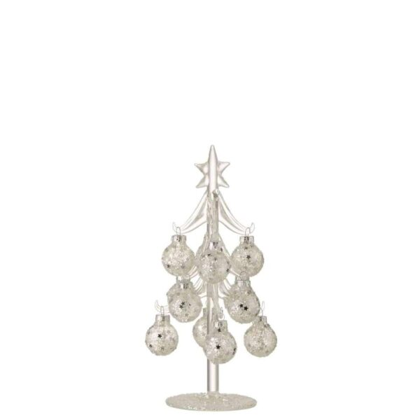 TREE WHITE BAUBLES STARS GLASS SILVER SMALL