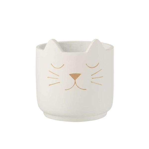 FLOWER POT CAT CEMENT WHITE GOLD LARGE