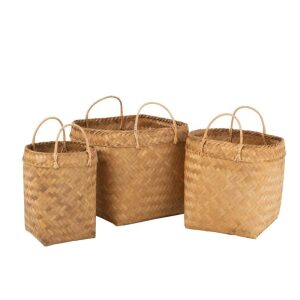SET OF 3 BASKETS SQUARE RATTAN NATURAL