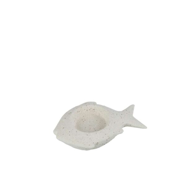 TEALIGHT HOLDER FISH SAND GLAZE PORCELAIN WHITE