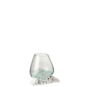 VASE ON FOOT LAVA STONE/RECYCLED GLASS WHITE/TRANSPARENT MEDIUM