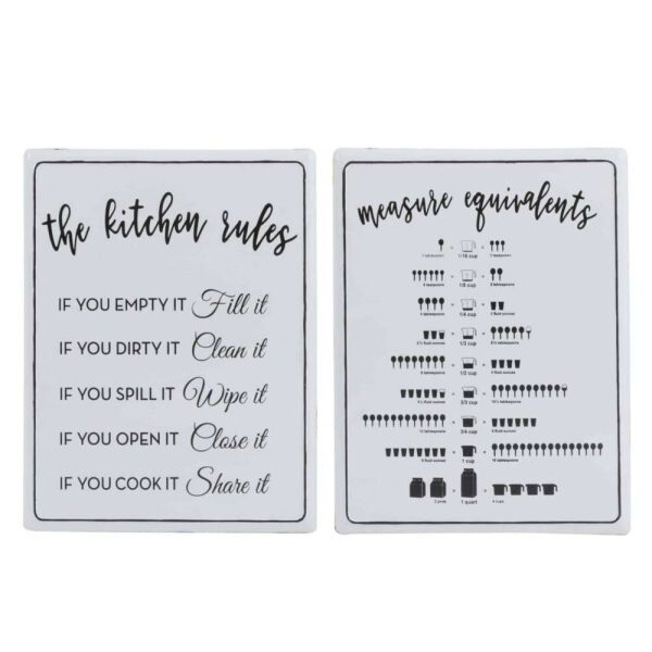 PLACARD KITCHEN ENGLISH METAL WHITE/BLACK ASSORTMENT OF 2