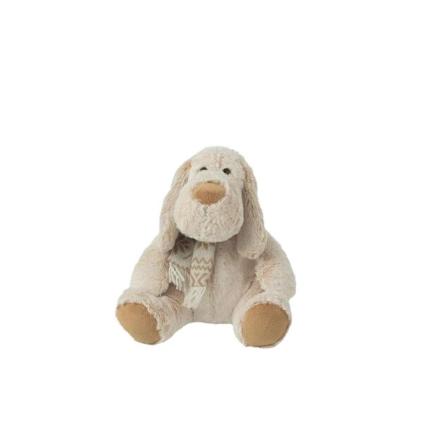 DOG+SCARF SITTING PLUSH POLYESTER BEIGE/BROWN MEDIUM
