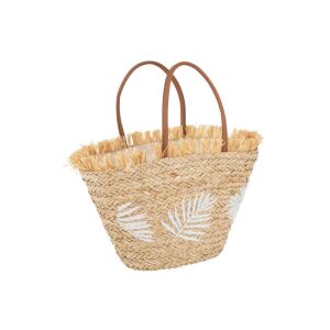 BEACH BAG LEAF JUTE NATURAL/WHITE