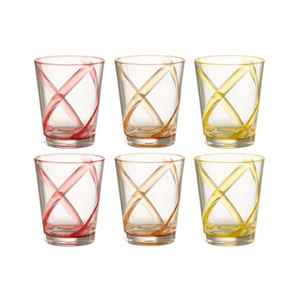 BOX OF 6 PIECES DRINK GLASS LINES PLASTIC MIX