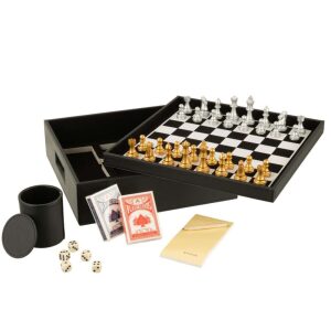 BOX CARD GAME/CHESS GAME FAKE LEATHER BLACK