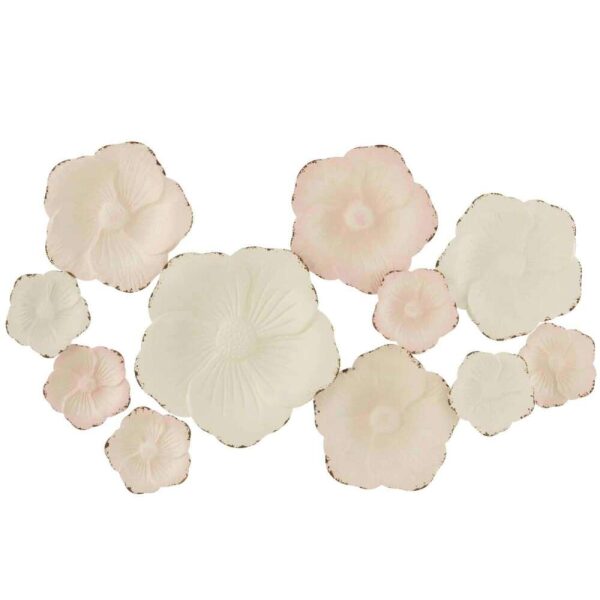 WALL DECO FLOWERS METAL PINK/WHITE