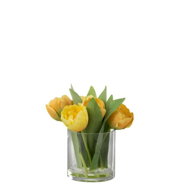TULIPS IN VASE ROUND PLASTIC GLASS YELLOW SMALL