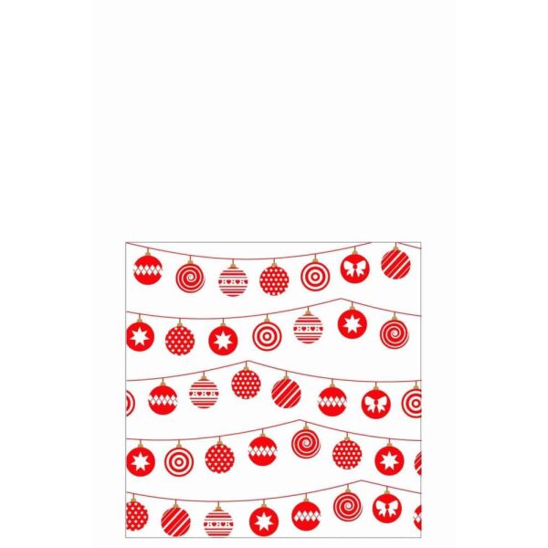 PACK 20 NAPKINS CHRISTMAS BAUBLES PAPER WHITE/GREEN LARGE
