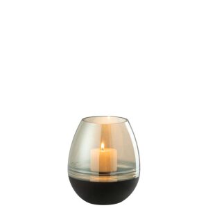 TEALIGHT HOLDER/VASE LINES GLASS BLACK/GOLD SMALL