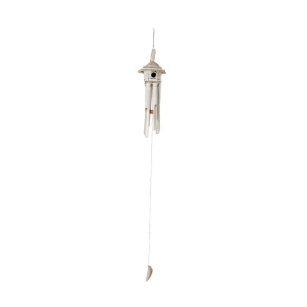 WIND CHIME BIRD HOUSE BAMBOO WHITE SMALL