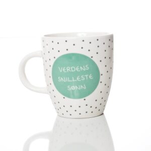 Kaffekopp,lite krus- med tekst-Verdens Snilleste Sønn - ca 7X8 cm
