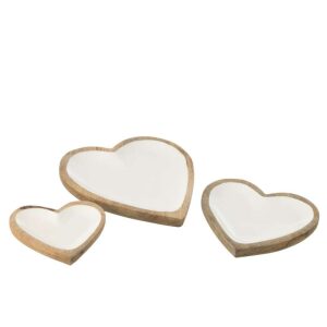 SET OF 3 PLATES HEART MANGO WOOD WHITE/NATURAL