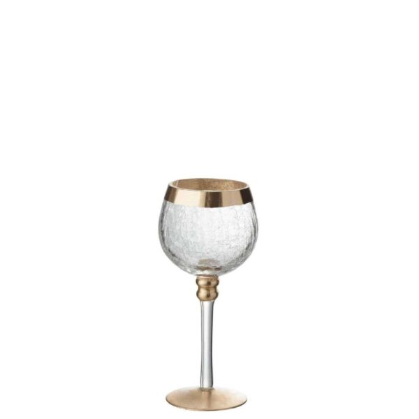 CANDLEHOLDER BALL ON BASE CRACKLE GLASS TRANSPARENT/GOLD SMALL