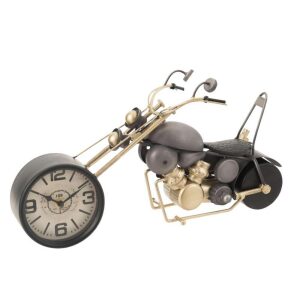 CLOCK MOTORCYCLE METAL ANTIQUE GREY/GOLD