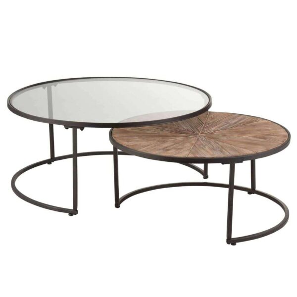 SET OF 2 COFFEE TABLES ROUND METAL BLACK