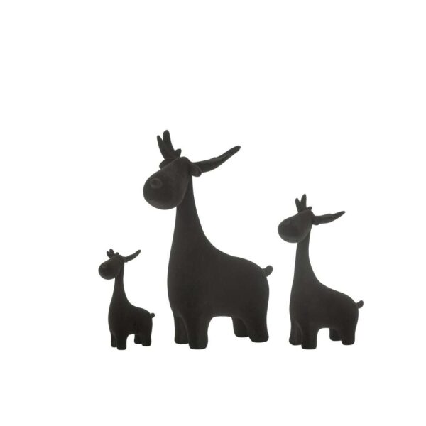 SET OF 3 DEER VELVET RESIN BLACK