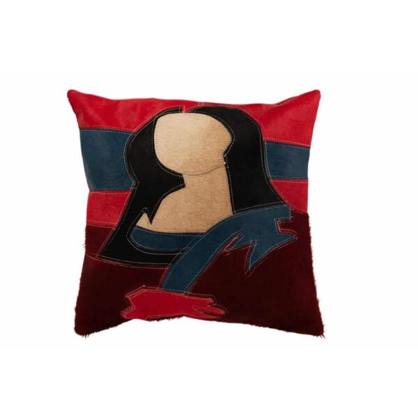 CUSHION WOMAN LEATHER BLACK/RED/BEIGE