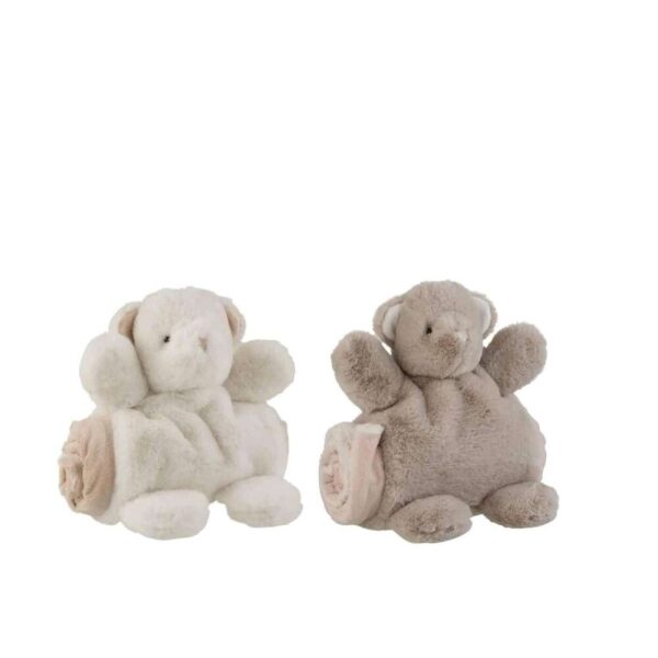 BEAR+BLANKET PLUSH WHITE/GREY ASSORTMENT OF 2