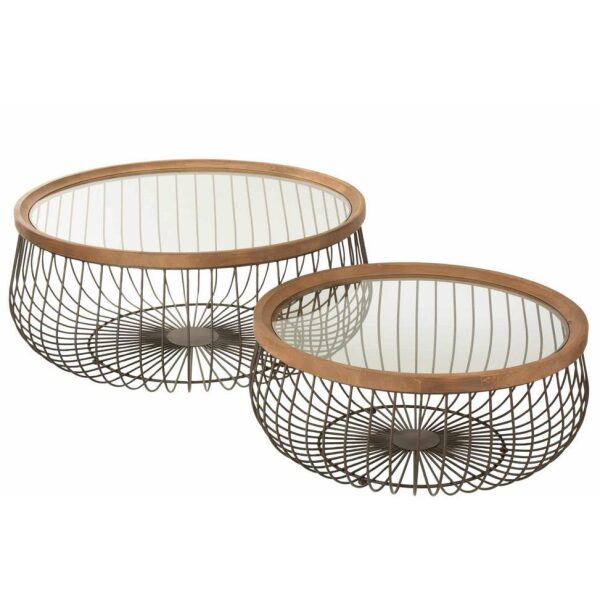 SET OF 2 COFFEE TABLE ROUND METAL/GLASS BLACK