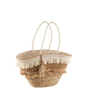 BEACH BAG REED TASSELS JUTE NATURAL/ECRU