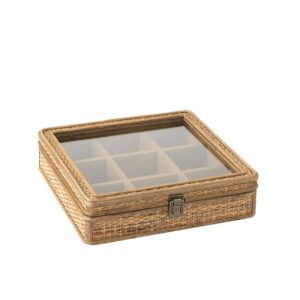 BOX SQUARE 9 COMPARTMENTS RATTAN/GLASS NATURAL
