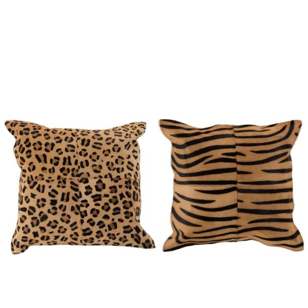 CUSHION ANIMAL PRINT LEATHER MIX ASSORTMENT OF 2