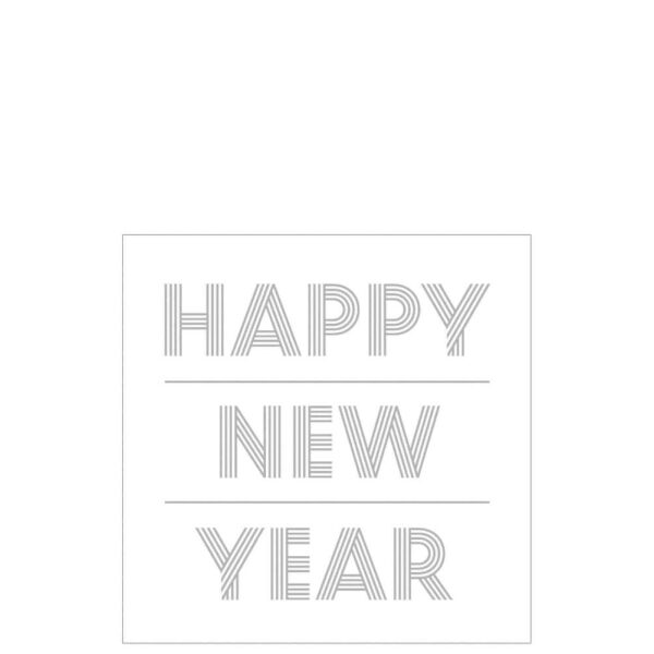 STACK 20 NAPKINS HAPPY NEWYEAR PAPER WHITE/SILVER LARGE