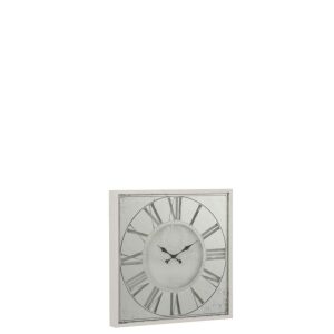 CLOCK SQUARE ROMAN NUMERALS MIRROR METAL WHITE SMALL