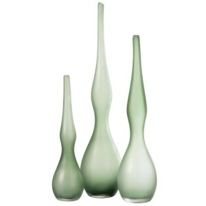 SET OF 3 VASES ADRIA CURVED FLUTE GLASS  MINT GREEN