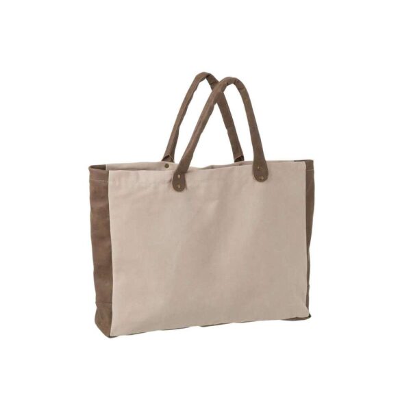 BEACH BAG SHORT HANDLES TEXTILE BEIGE