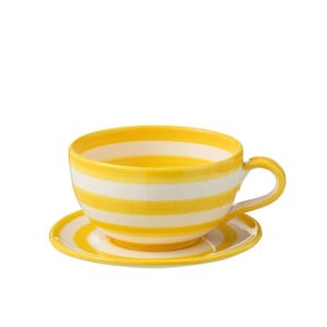 CUP+PLATE GRANADA STRIPES CERAMIC WHITE/YELLOW