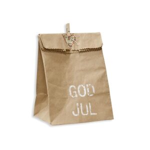 Pakke - pose- brun/hvit - “God Jul” - 18X23cm