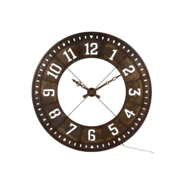 CLOCK ROUND+LED ARABIC NUMERALS METAL BROWN