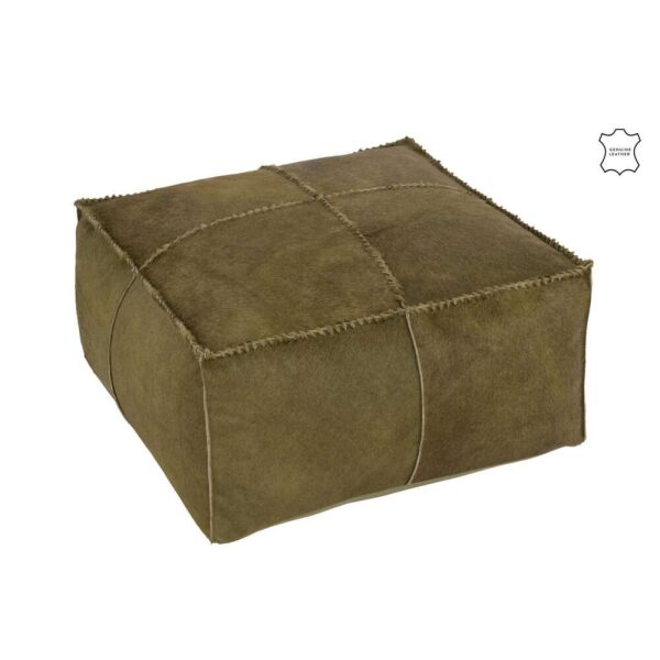 POOF COWHAIR LEATHER OLIVE