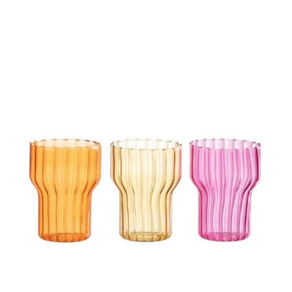 CANDLEHOLDER BEKER GLASS ORANGE/PINK/OCHRE ASSORTIMENT OF 3