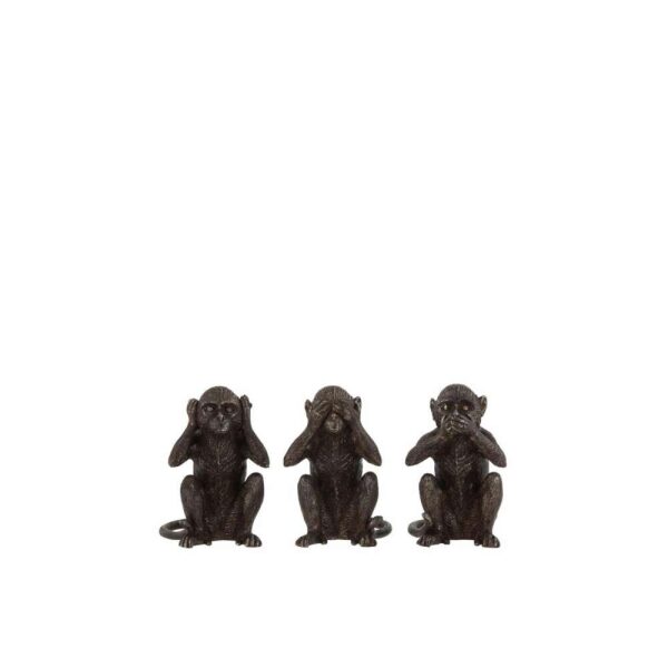 APE SEA/HEAR/SPEAK NO EVIL POLY DARK BROWN SMALL ASSORTMENT OF 3