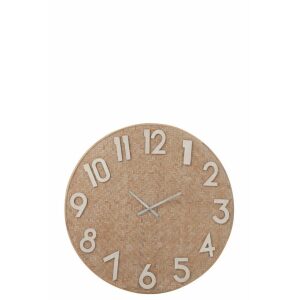 CLOCK REED ROUND WHITE WASH NATURAL/WHITE LARGE