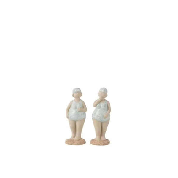 WOMAN BATHING SUIT STANDING CERAMIC AQUA SMALL ASSORTMENT OF 2