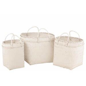 SET OF 3 BASKETS SQUARE RATTAN WHITE