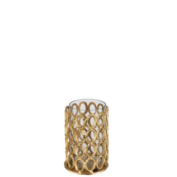 TEALIGHT HOLDER ROUND RINGS ALUMINIUM GOLD MEDIUM