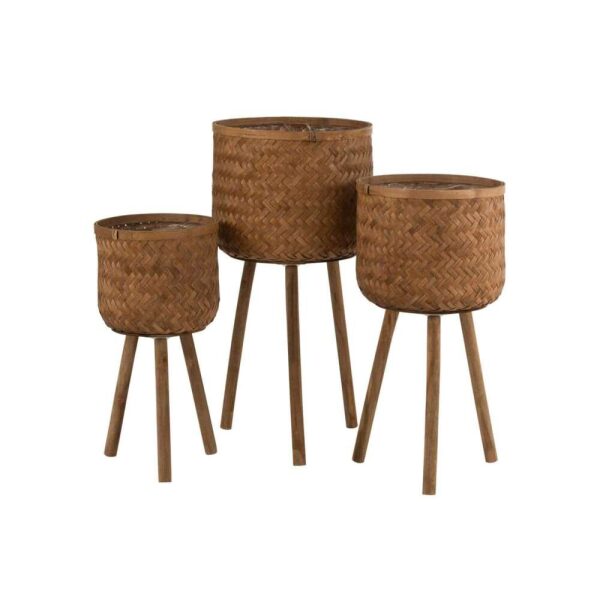 SET OF THREE FLOWERPOT HOLDERS THREE LEGS BAMBOO/PLASTIC NATURAL