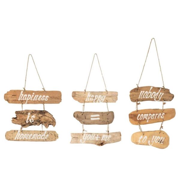 PLACARD HAPPINESS+HAPPY+NOBODY DRIFTWOOD NATURAL ASSORTMENT OF 3
