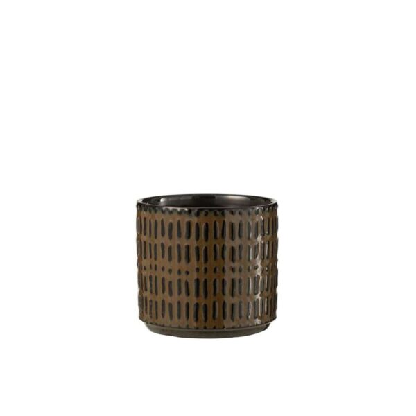 FLOWERPOT STRIPE CERAMIC BLACK/BROWN MEDIUM
