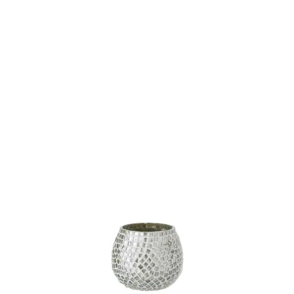 TEALIGHT HOLDER MOSAIC GLASS WHITE/SILVER