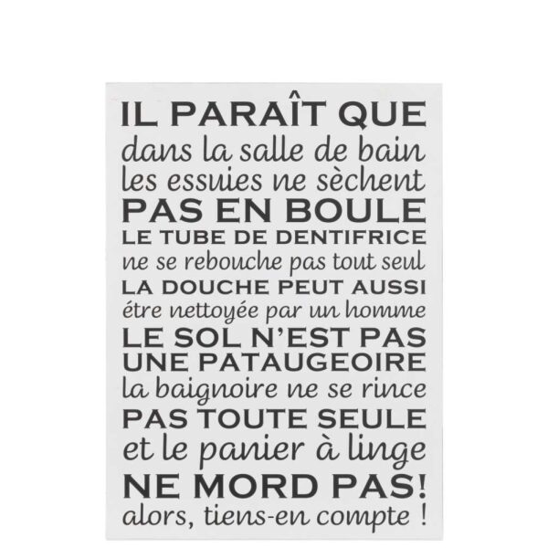 PLACARD TEXT FRENCH SALLE DE BAIN METAL WHITE/BLACK