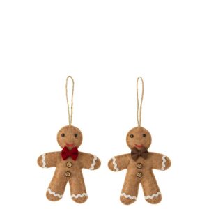 HANGER GINGERBREAD MAN+ BOW TIE TEXTILE BROWN ASSORTMENT OF 2